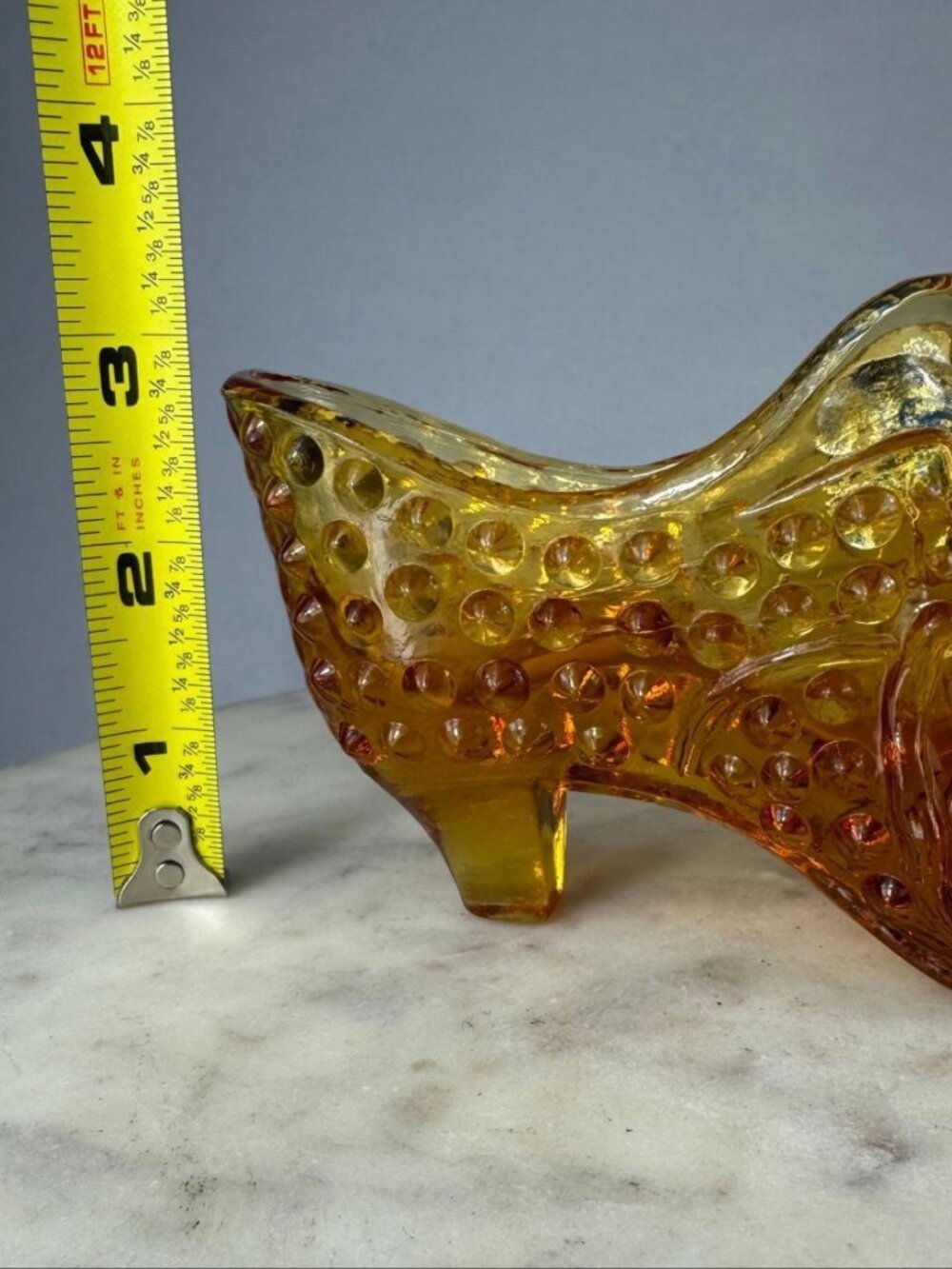 Amber Hobnail Fenton Glass Slipper Shoe